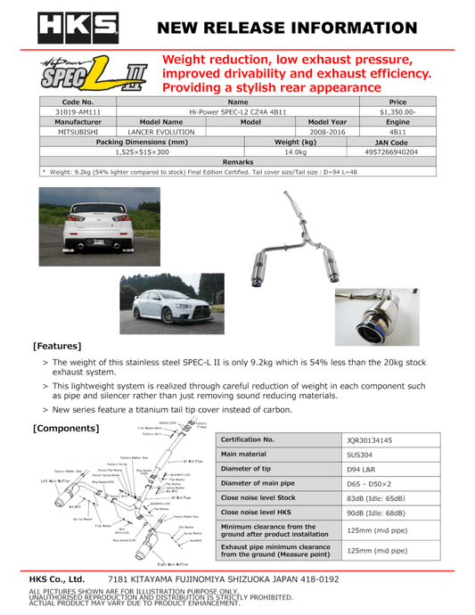 HKS - HKS Hi-Power SPEC-L2 CZ4A 4B11 - Demon Performance