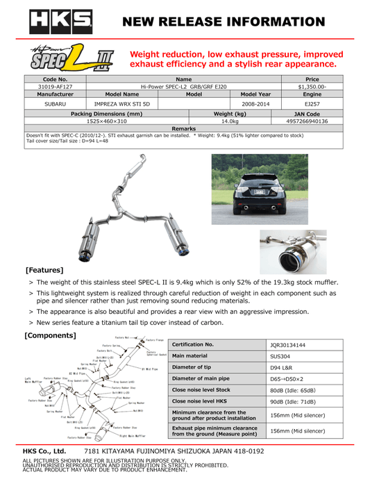 HKS - HKS Hi-Power SPEC-L2 GRB/GRF EJ20 - Demon Performance