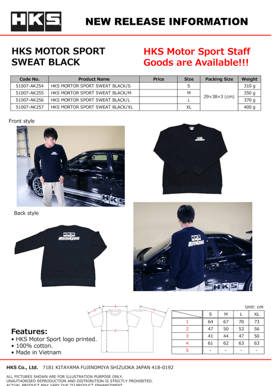 HKS - HKS MOTORSPORT SWEATSHIRT BLACK S - Demon Performance