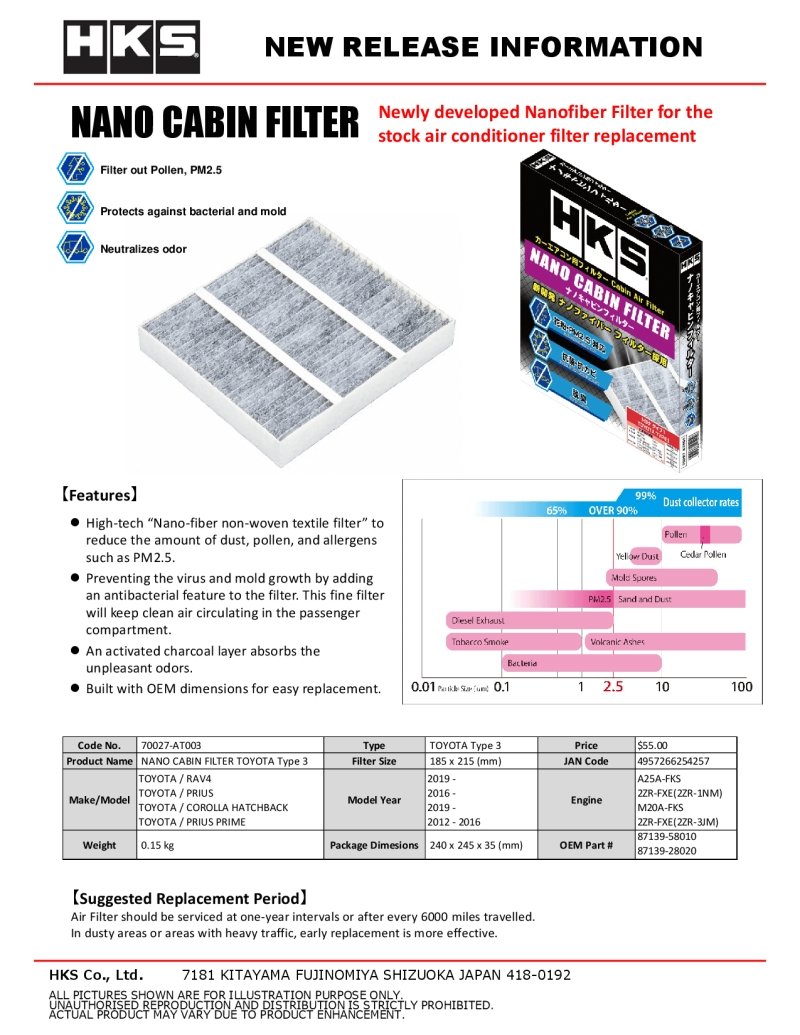 HKS - HKS Nano Cabin Filter Toyota Type3 - Demon Performance