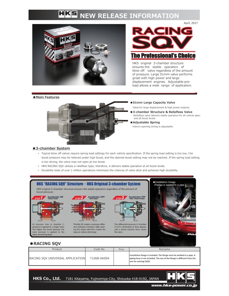 HKS - HKS Racing SQV Universal BOV - Demon Performance