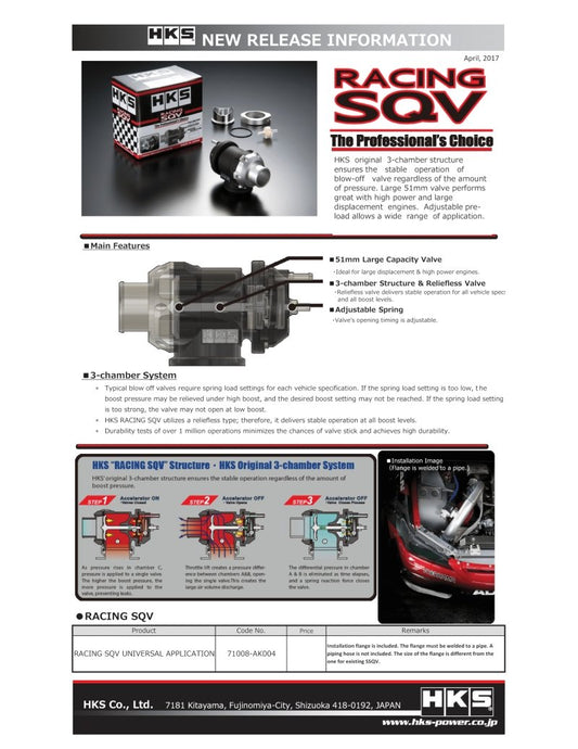 HKS - HKS Racing SQV Universal BOV - Demon Performance