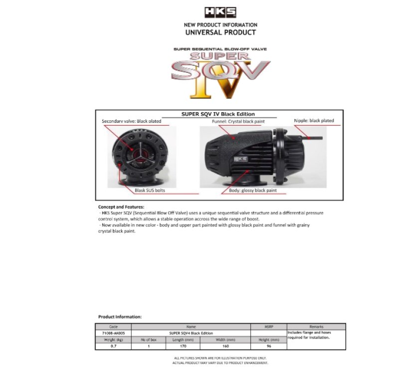 HKS - HKS SQV IV BLACK EDITION UNIVERSAL ASSY - Demon Performance