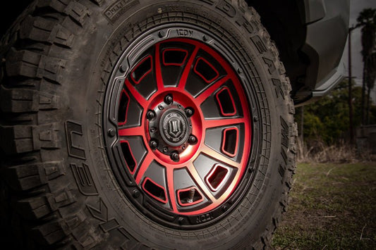 ICON - ICON Victory 17x8.5 5x5 -6mm Offset 4.5in BS Satin Black w/Red Tint Wheel - Demon Performance