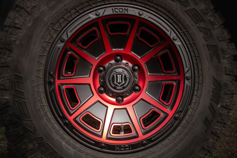 ICON - ICON Victory 17x8.5 5x5 -6mm Offset 4.5in BS Satin Black w/Red Tint Wheel - Demon Performance