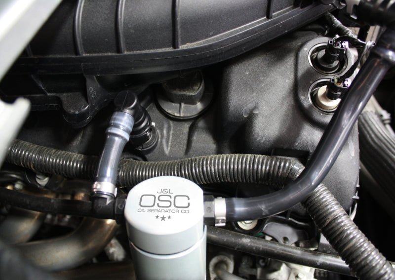 J&L - J&L 11 - 17 Ford Mustang V6 Passenger Side Oil Separator 3.0 - Clear Anodized - Demon Performance