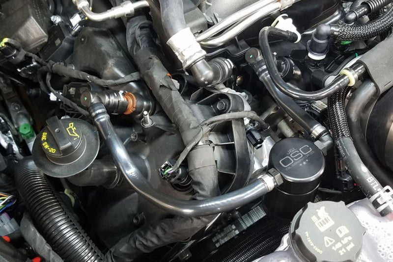 J&L - J&L 2018 - 2023 Ford Mustang GT Passenger Side Oil Separator 3.0 - Black Anodized - Demon Performance