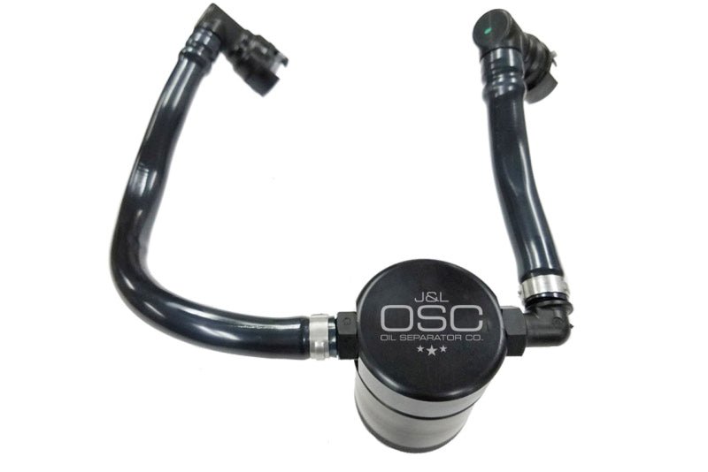 J&L - J&L 2018 - 2023 Ford Mustang GT Passenger Side Oil Separator 3.0 - Black Anodized - Demon Performance