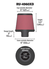 K&N Engineering - K&N Filter Universal Clamp - On Filter - Round Tapered 2.75in Flange ID x 6in Base OD x 5in Top OD - Demon Performance