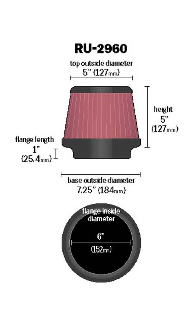 K&N Engineering - K&N Universal Tapered Filter 6in Flange ID x 7.5in Base OD x 5in Top OD x 5in Height - Demon Performance