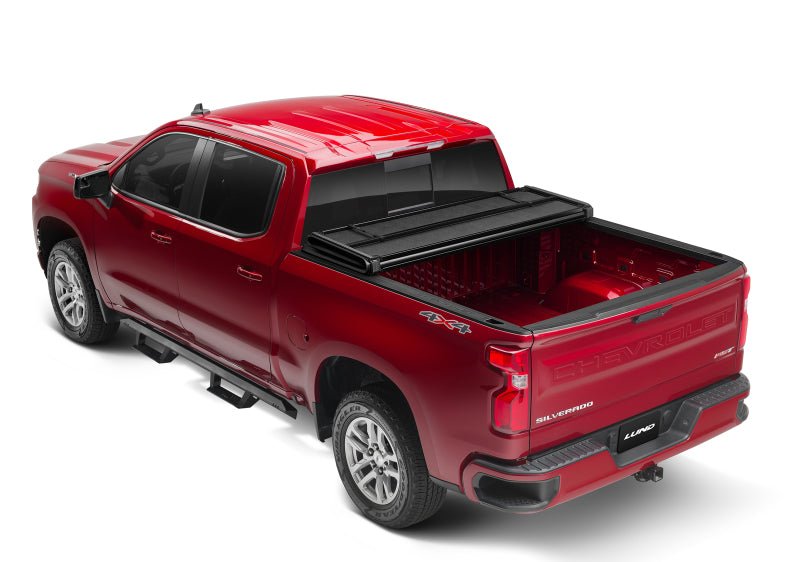 LUND - Lund 04 - 15 Nissan Titan (5.5ft. Bed) Hard Fold Tonneau Cover w/Bracket Kit - Black - Demon Performance