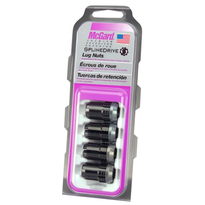 McGard - McGard SplineDrive Lug Nut (Cone Seat) M12X1.25 / 1.24in. Length (4 - Pack) - Black (Req. Tool) - Demon Performance