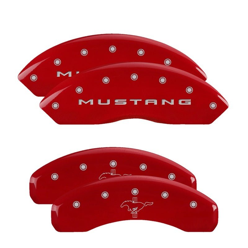 MGP - MGP 4 Caliper Covers Engraved Front 2015/Mustang Engraved Rear 2015/Bar & Pony Red finish silver ch - Demon Performance