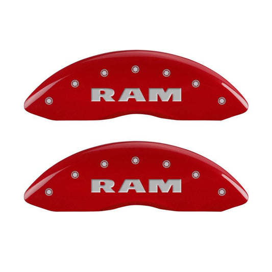 MGP - MGP 4 Caliper Covers Engraved Front RAM Engraved Rear RAMHEAD Red finish silver ch - Demon Performance