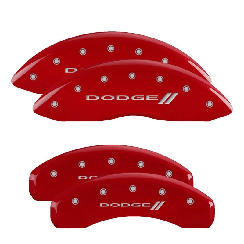 MGP - MGP 4 Caliper Covers Engraved Front & Rear 11 - 18 Dodge Durango Red Finish Silver Dodge II Logo - Demon Performance