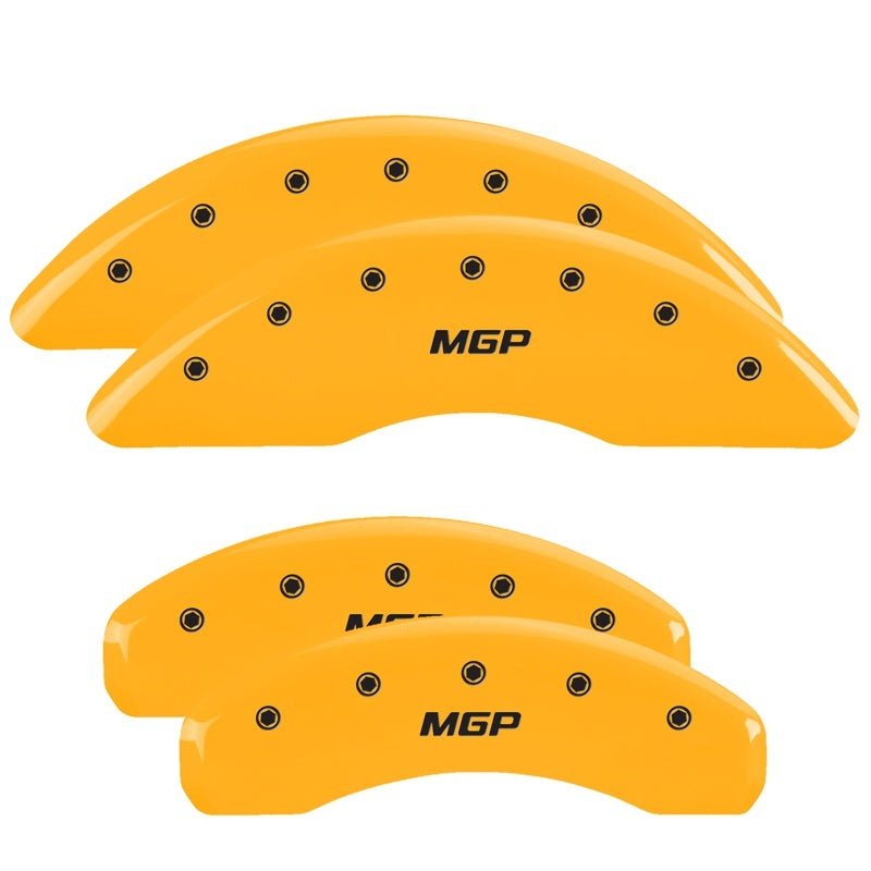MGP - MGP 4 Caliper Covers Engraved Front & Rear MGP Yellow Finish Black Char 2018 Nissan Titan XD - Demon Performance