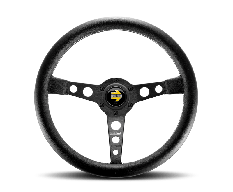 MOMO - Momo Prototipo Steering Wheel 350 mm - Black Leather/Wht Stitch/Black Spokes - Demon Performance