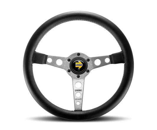 MOMO - Momo Prototipo Steering Wheel 350 mm - Black Leather/Wht Stitch/Brshd Spokes - Demon Performance
