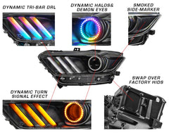 ORACLE Lighting - Oracle 15 - 17 Ford Mustang Dynamic RGB+A Pre - Assembled Headlights - Black Edition - ColorSHIFT - Demon Performance