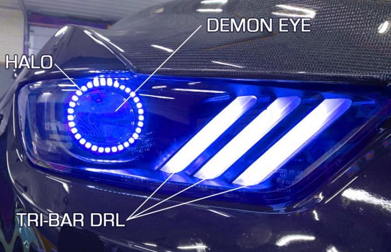 ORACLE Lighting - Oracle 15 - 17 Ford Mustang Dynamic RGB+A Pre - Assembled Headlights - Black Edition - ColorSHIFT - Demon Performance