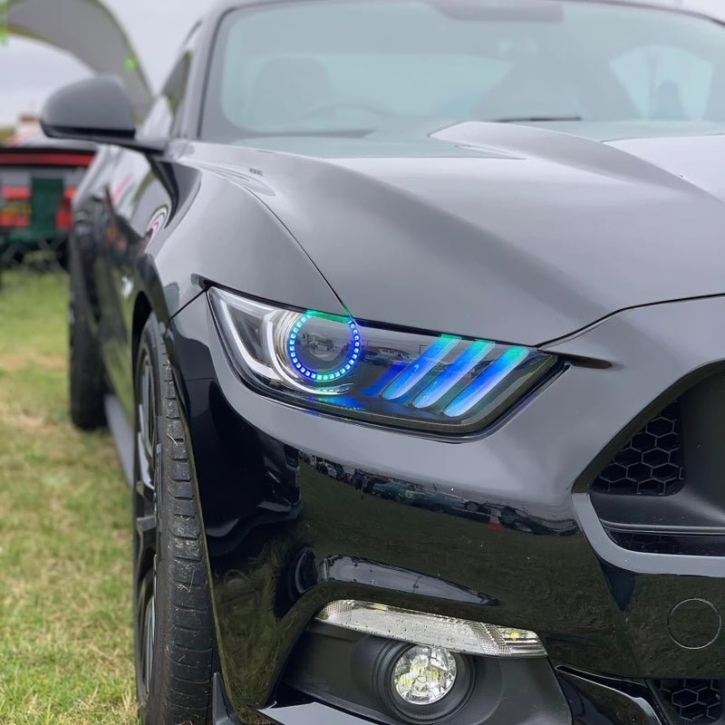 ORACLE Lighting - Oracle 15 - 17 Ford Mustang Dynamic RGB+A Pre - Assembled Headlights - Black Edition - ColorSHIFT - Demon Performance