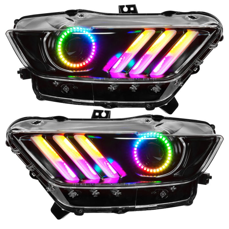 ORACLE Lighting - Oracle 15 - 17 Ford Mustang Dynamic RGB+A Pre - Assembled Headlights - Black Edition - ColorSHIFT - Demon Performance