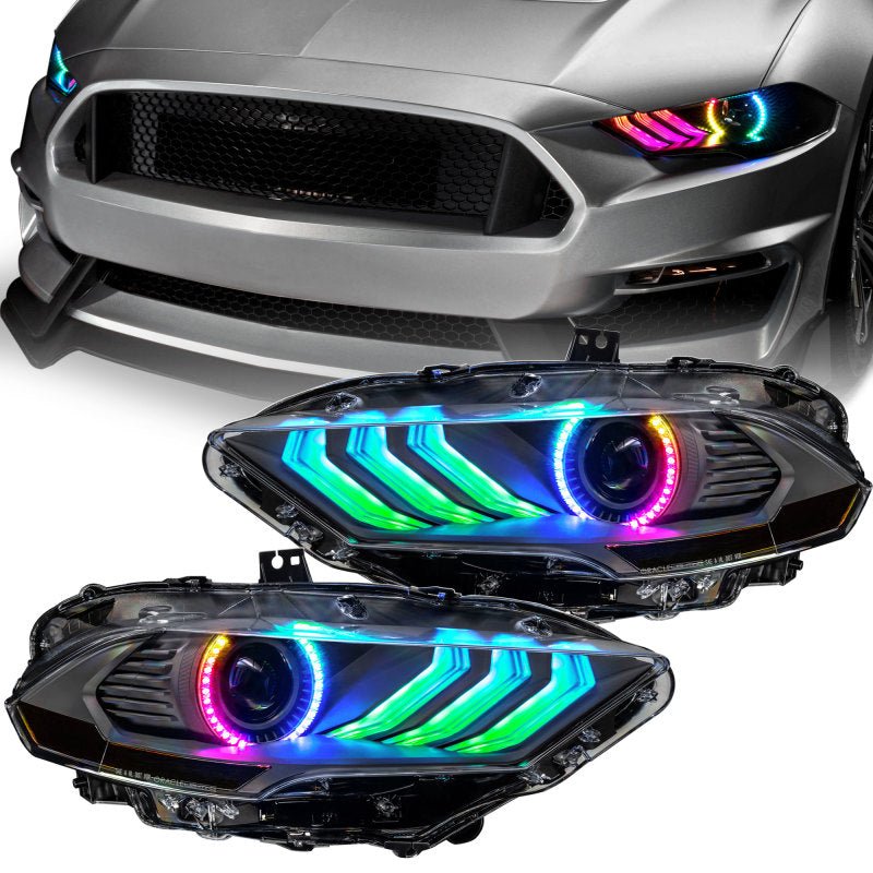 ORACLE Lighting - Oracle Lighting 18 - 23 Ford Mustang Dynamic ColorSHIFT LED Headlights - Black Series - Demon Performance