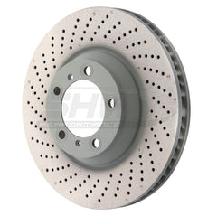 SHW Performance - SHW 07 - 13 Porsche 911 Turbo 3.8L w/o Ceramics Left Front Drilled - Dimple MB Brake Rotor (99735140501) - Demon Performance