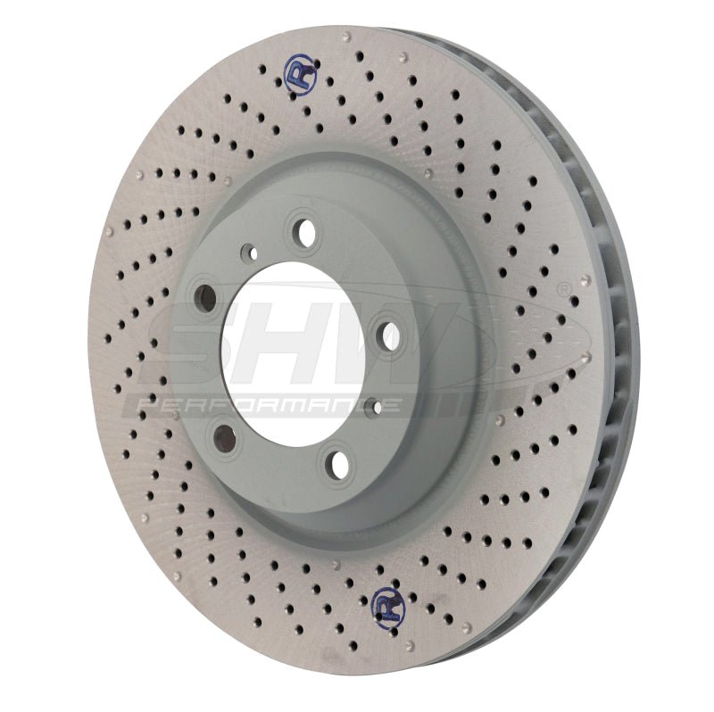SHW Performance - SHW 07 - 13 Porsche 911 Turbo w/o Ceramic Brakes Right Front Drill - Dimp MB Brake Rotor (99735140601) - Demon Performance