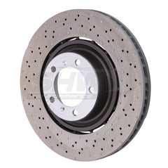 SHW Performance - SHW 14 - 19 Porsche 911 Turbo 3.8L w/o Ceramics Left Front Drilled - Dimpled LW Brake Rotor (9P1615301K) - Demon Performance