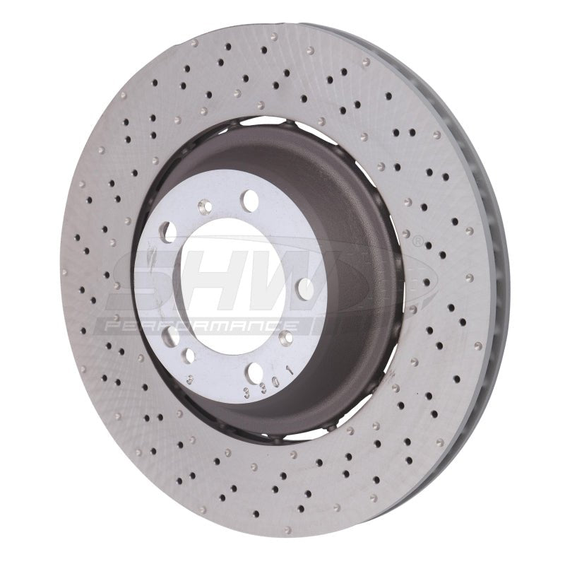 SHW Performance - SHW 14 - 19 Porsche 911 Turbo 3.8L w/o Ceramics Left Rear Drilled - Dimpled LW Brake Rotor (99135240703) - Demon Performance