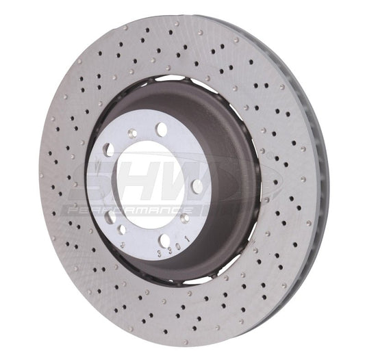 SHW Performance - SHW 14 - 19 Porsche 911 Turbo 3.8L w/o Ceramics Left Rear Drilled - Dimpled LW Brake Rotor (99135240703) - Demon Performance