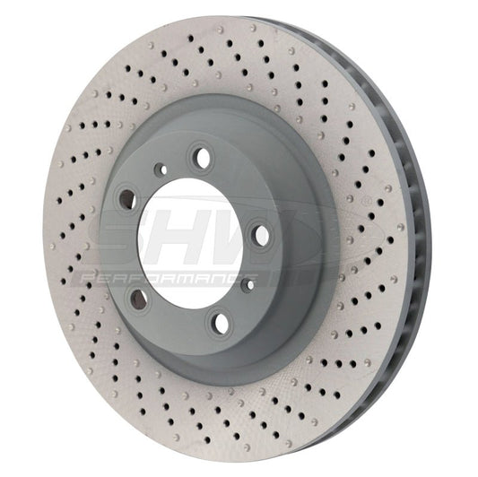 SHW Performance - SHW 15 - 16 Porsche 911 Carrera 4 GTS w/o Ceramics Right Frt Drill - Dimp MB Brake Rotor (99135140401) - Demon Performance