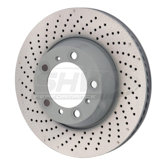 SHW Performance - SHW 15 - 16 Porsche 911 Carrera 4GTS 3.8L w/o Ceramics Left Rr Drill - Dimp MB Brake Rotor (99635240502) - Demon Performance