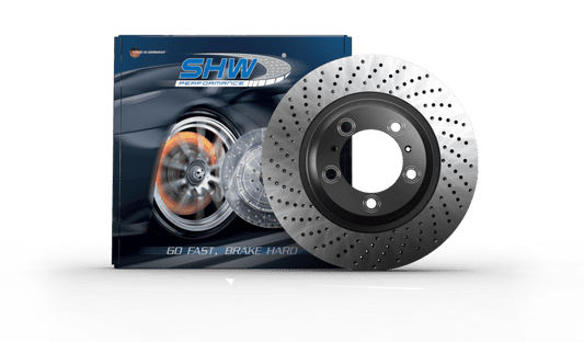 SHW Performance - SHW 17 - 19 Porsche 911 Carrera 3.0L w/o Ceramics Left Front Cross - Drilled MB Brake Rotor (9P1615301A) - Demon Performance