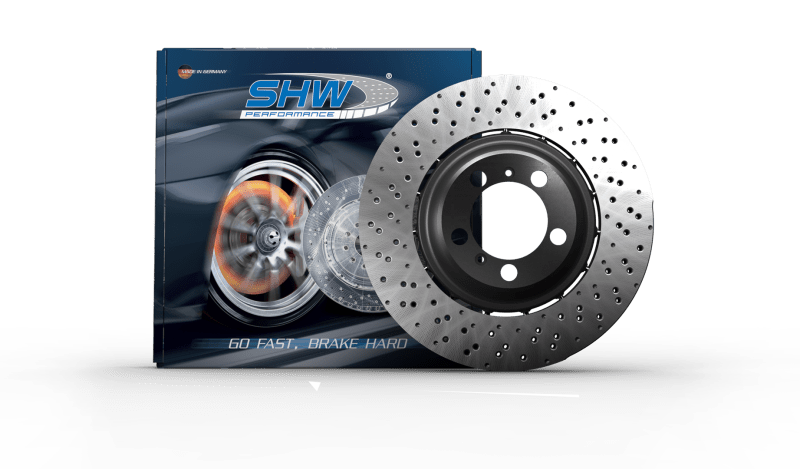 SHW Performance - SHW 20 - 21 Porsche 718 Cayman GT4 4.0L Right Rear Drill - Dimp Lightweight Brake Rotor (98135240881) - Demon Performance