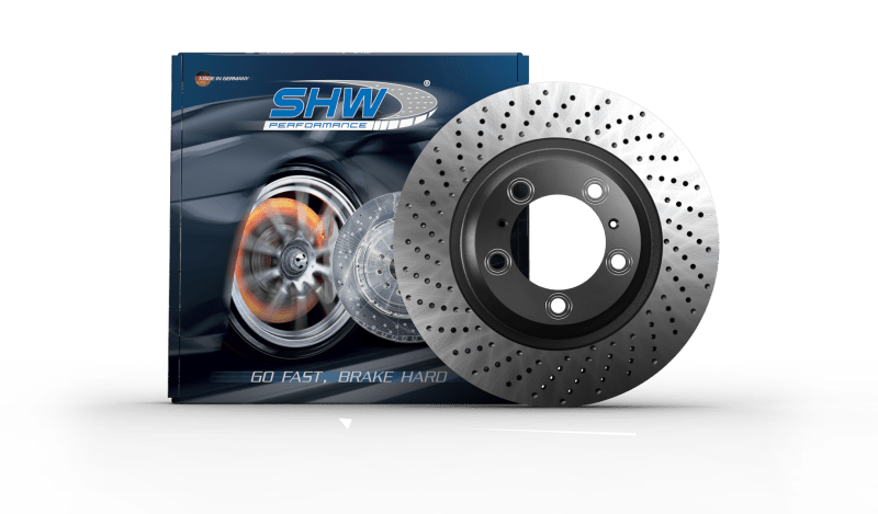 SHW Performance - SHW 2008 Porsche Boxster Limited 2.7L Right Front Cross - Drilled Monobloc Brake Rotor (98735140201) - Demon Performance