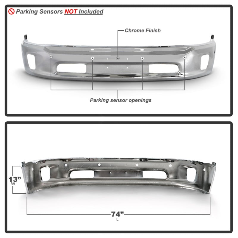 SPYDER - Spyder Dodge Ram 1500 14 - 18 Bottom w/Sensor w/Fog Light Hole Front Bumper - Chrome (OEM 68160857AA) - Demon Performance