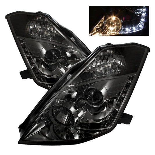 SPYDER - Spyder Nissan 350Z 03 - 05 Projector Headlights Halogen Model Only - DRL Smoke PRO - YD - N350Z02 - DRL - SM - Demon Performance