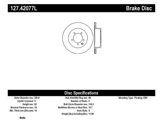 Stoptech - StopTech 03 - 05 350Z / 03 - 04 G35 / 03 - 05 G35X SportStop Slotted & Drilled Rear Left Rotor - Demon Performance