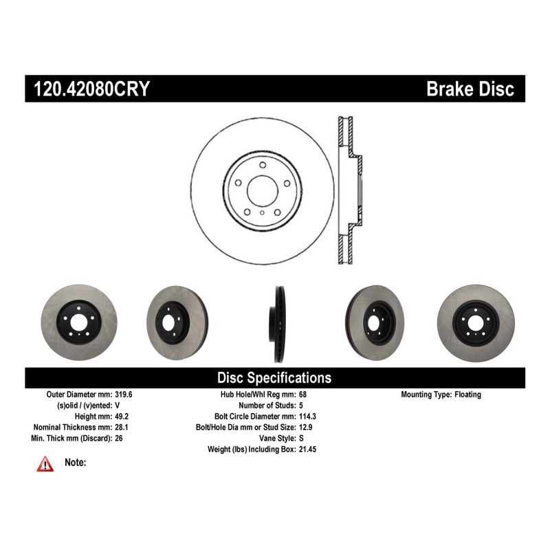 Stoptech - Stoptech 06 - 07 350Z / 05 - 07 G35 / 06 - 07 G35X Front CRYO - STOP Rotor - Demon Performance