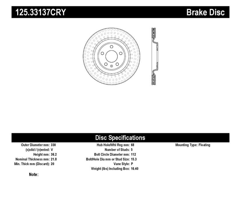 Stoptech - Stoptech 10 - 19 Audi S4 Premium Rear CryoStop Brake Rotor - Demon Performance