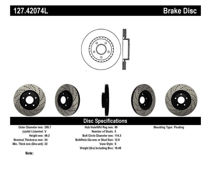 Stoptech - StopTech 1/02 - 05 Infiniti G35 (alloy disc) / 6/02 - 05 Nissan 350Z Slotted & Drilled Left Front Rotor - Demon Performance