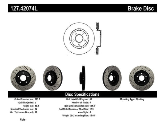 Stoptech - StopTech 1/02 - 05 Infiniti G35 (alloy disc) / 6/02 - 05 Nissan 350Z Slotted & Drilled Left Front Rotor - Demon Performance