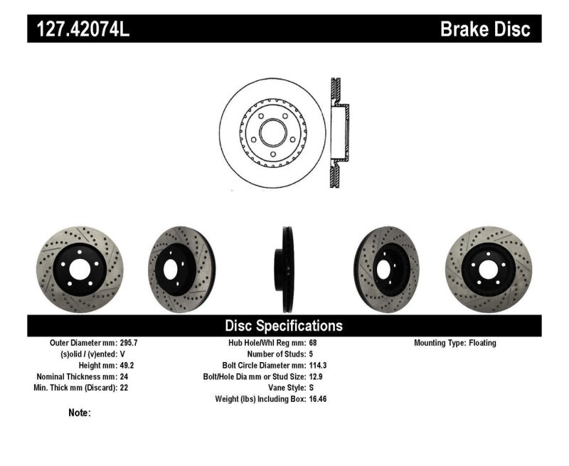 Stoptech - StopTech 1/02 - 05 Infiniti G35 (alloy disc) / 6/02 - 05 Nissan 350Z Slotted & Drilled Left Front Rotor - Demon Performance