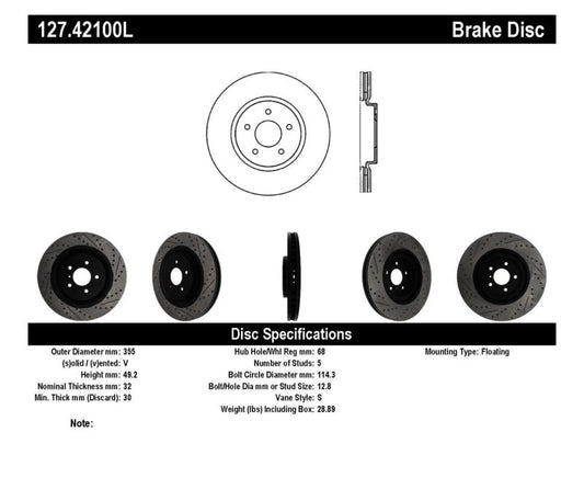 Stoptech - StopTech Infiniti G37 / Nissan 370Z SportStop Slotted & Drilled Front Left Rotor - Demon Performance