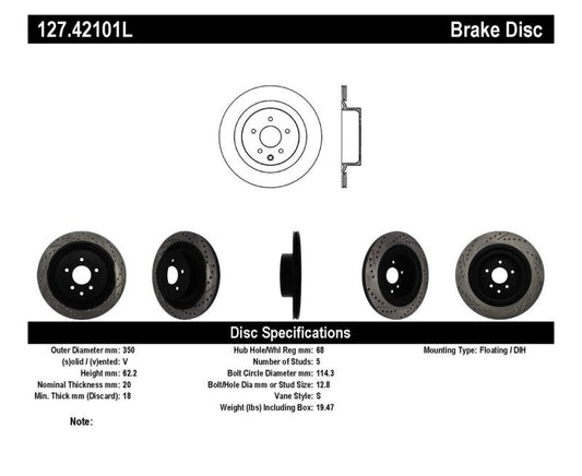 Stoptech - StopTech Infiniti G37 / Nissan 370Z SportStop Slotted & Drilled Rear Left Rotor - Demon Performance