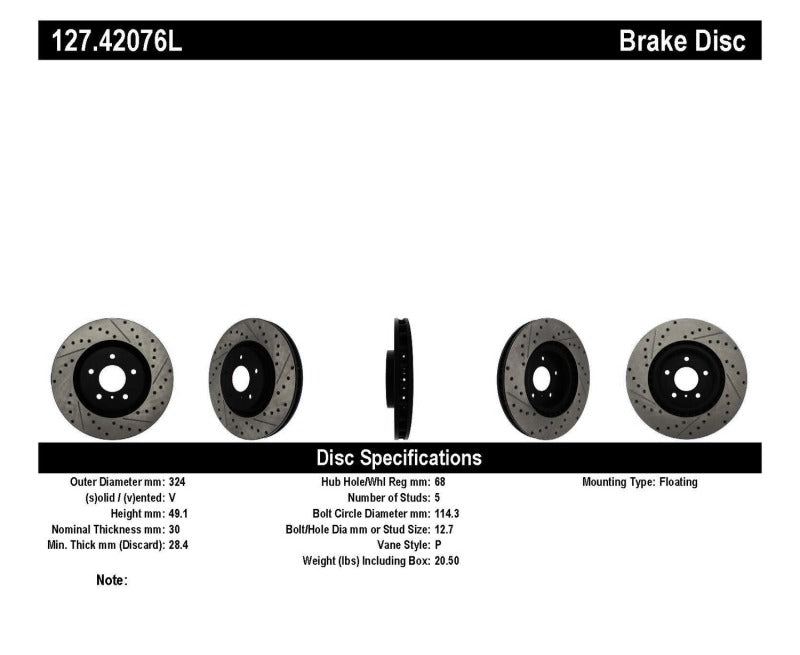 Stoptech - StopTech Slotted & Drilled Sport Brake Rotor - Demon Performance