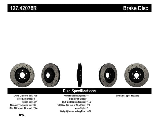 Stoptech - StopTech Slotted & Drilled Sport Brake Rotor - Demon Performance