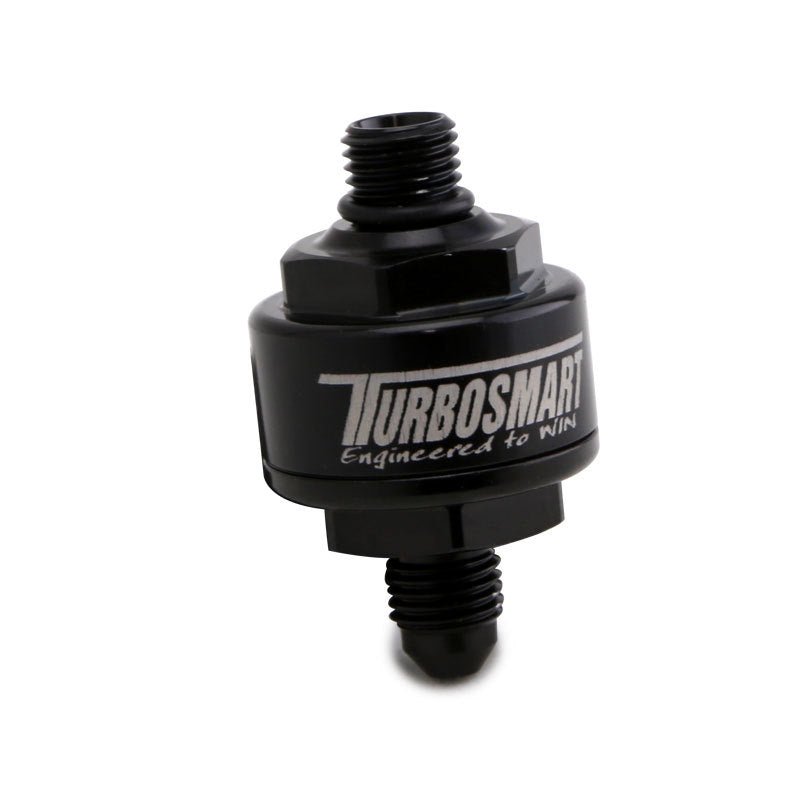 Turbosmart - Turbosmart Billet Turbo Oil Feed Filter w/ 44 Micron Pleated Disc AN - 4 Male to AN - 4 ORB - Black - Demon Performance